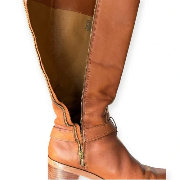 COACH Saddle Brown California Calf Leather Boots with Signature Gold Buckles, 9M - Picture 12 of 16